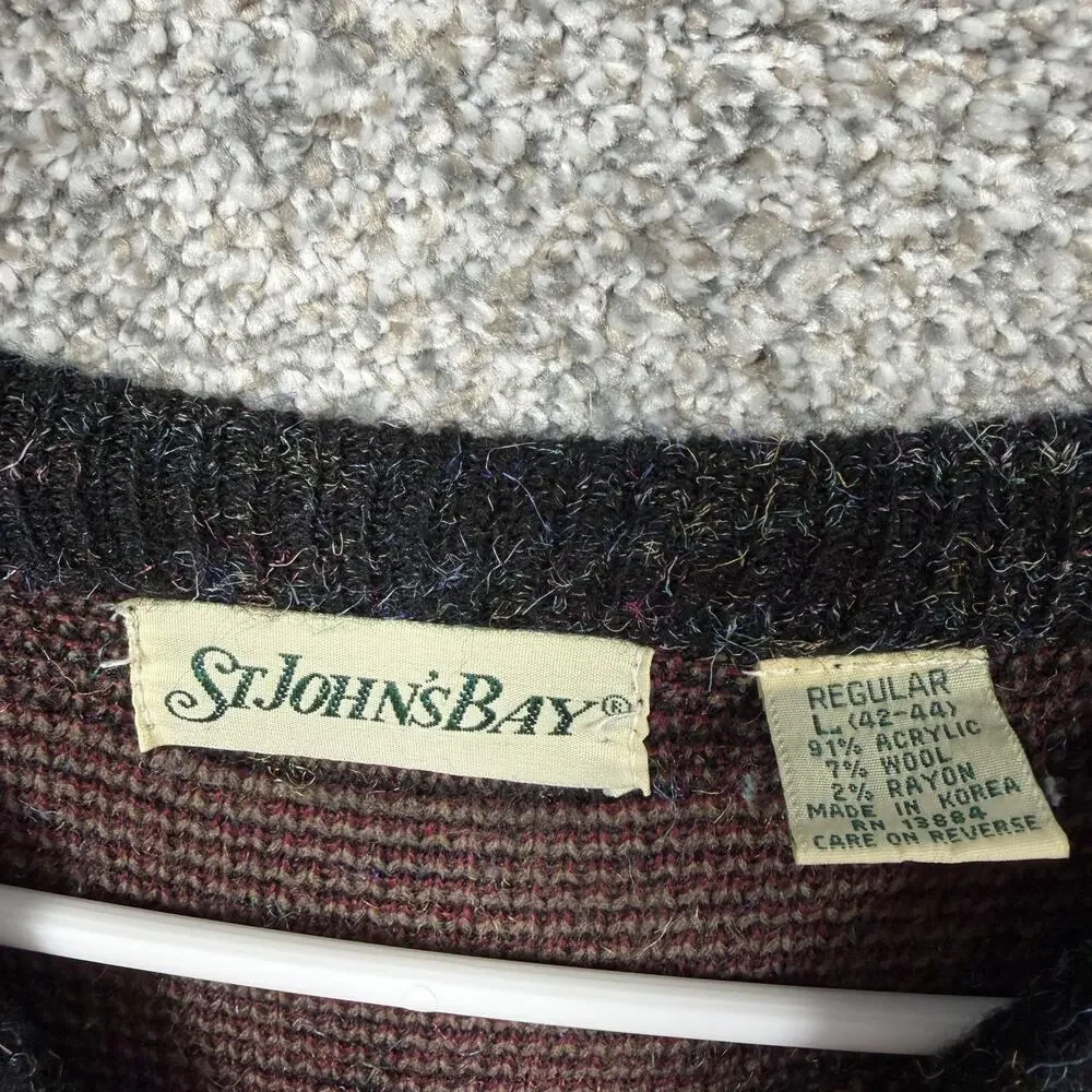 Vintage 80s 90s St Johns Bay Sweater L Aztec Tribal Western Gothic Grandpacore
